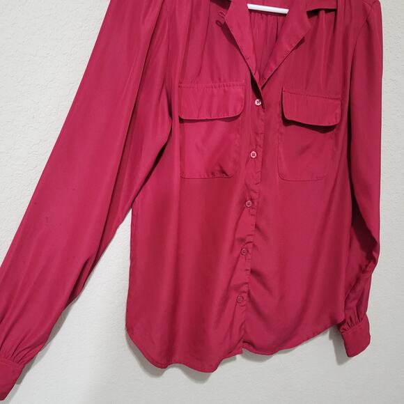 Vintage Blouse Susan Hutton Womens 8 Raspberry Pink Long Sleeve Button Up Office - Picture 8 of 10